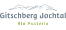 Logo des Ski- und Wandergebiets Gitschberg Jochtal, mit stilisierten Bergen und Text.